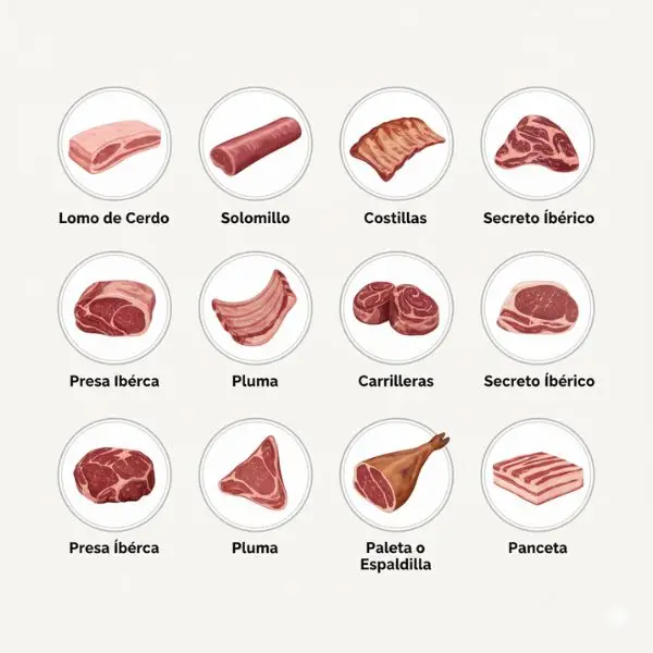 Recetas con cerdo. Infografía con cortes del cerdo