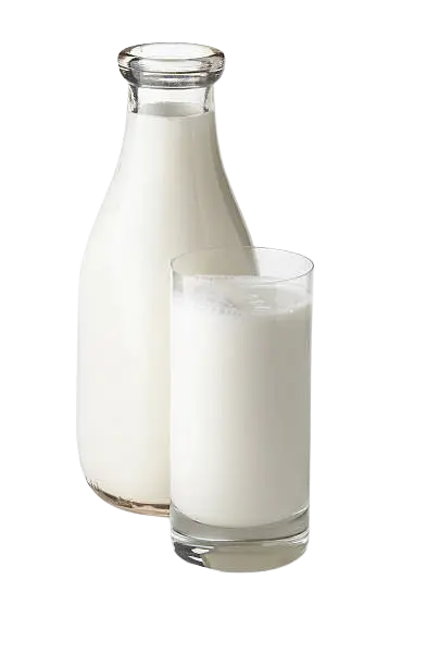 Una botella y un vaso con leche