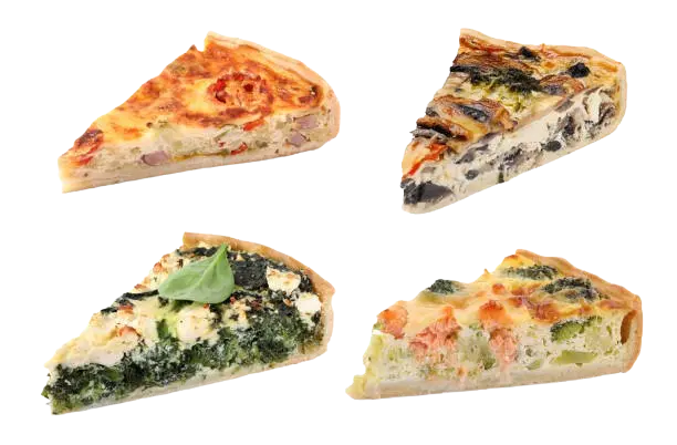 Diferentes tipos de quiches en cortes triangulares
