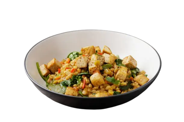 Recetas con soja: un plato de salteado de tofu con espinacas