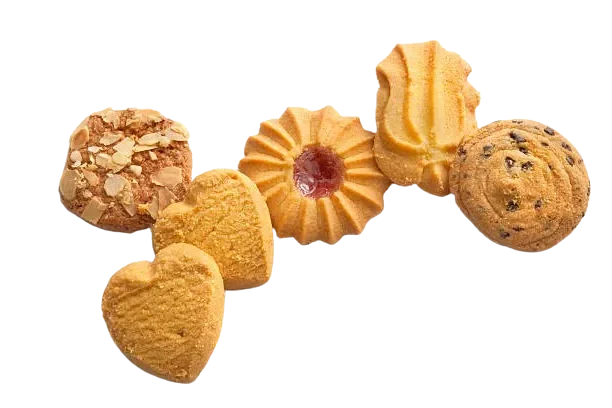 Diferentes tipos de galletas sobre un fondo blanco